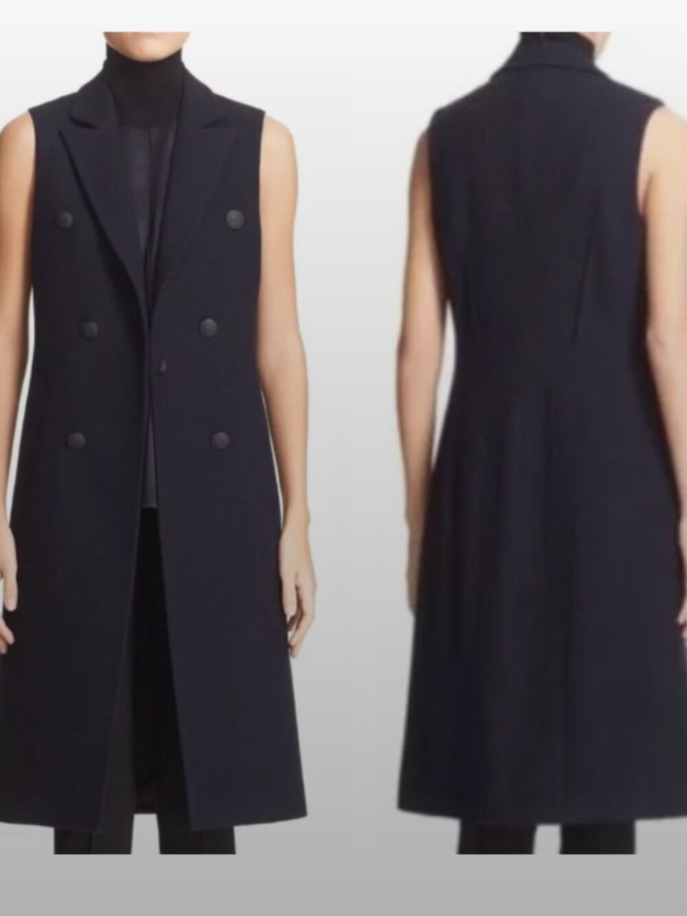 Rag & Bone Size Small Faye Dark Navy Blue Long Wool Blend Vest Duster Sleeveless